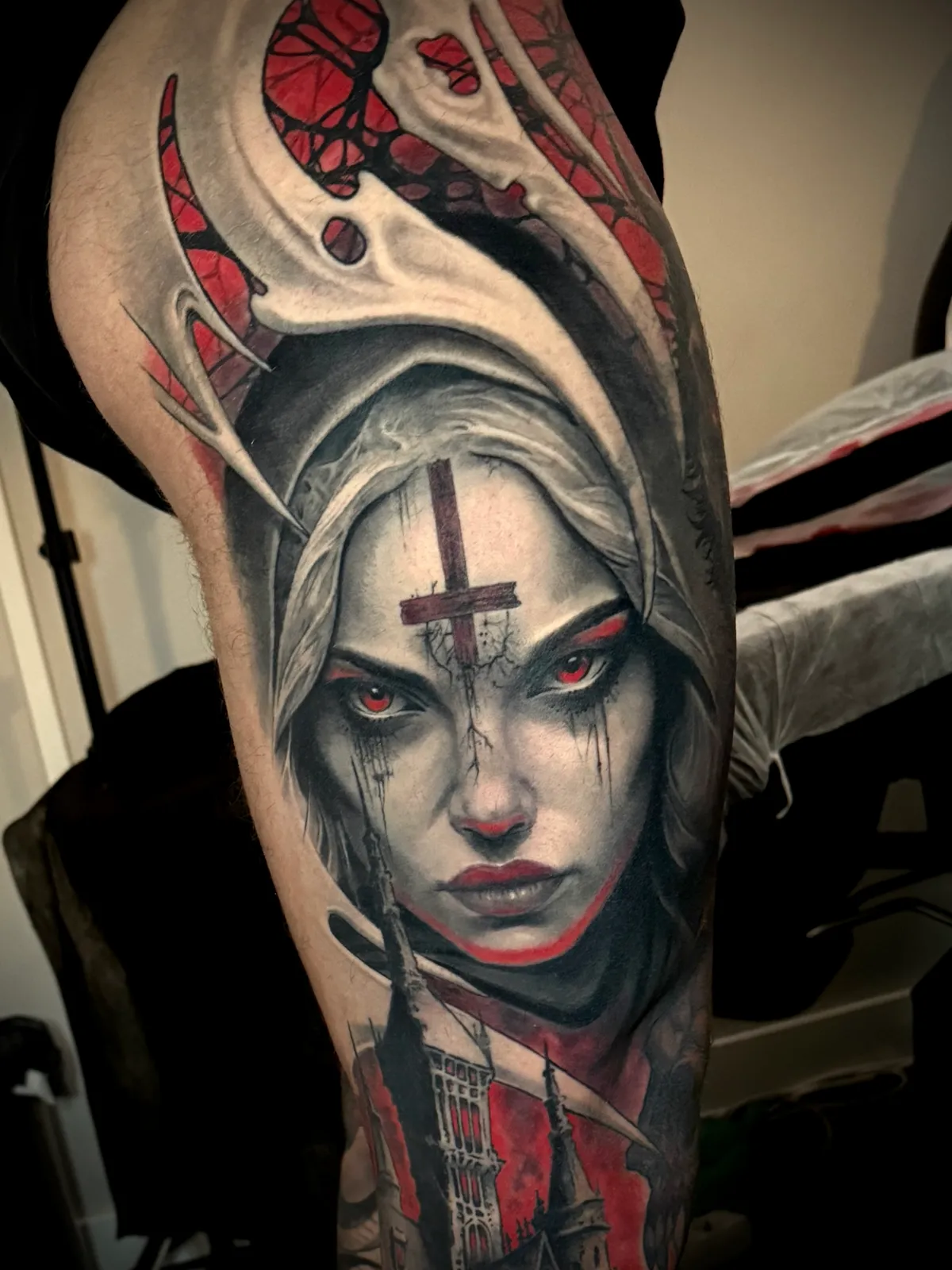 Healed tattoo artwork by Paul Michael Andras